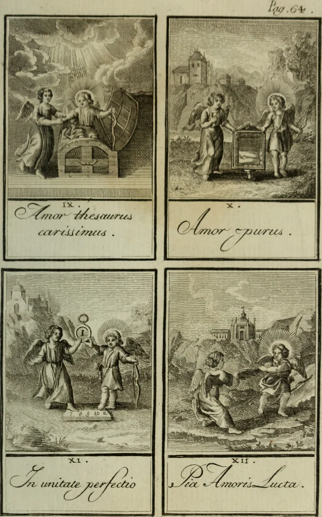 An illustration from L'ame amante de son Dieu, représentée dans les emblemes de Hermannus Hugo, et dans ceux d'Othon Vaenius sur l'amour divin. Avec des figures nouvelles accompagnées de vers qui en font l'application aux dispositions les plus essentielles de la vie intérieure, 1790, leaf 118