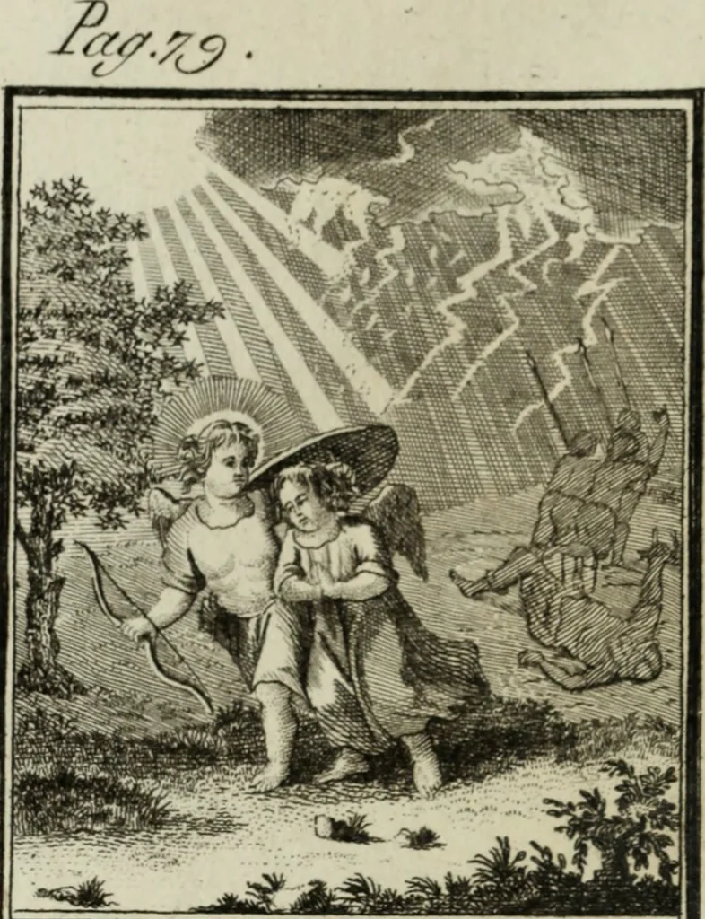 An illustration from L'ame amante de son Dieu, représentée dans les emblemes de Hermannus Hugo, et dans ceux d'Othon Vaenius sur l'amour divin. Avec des figures nouvelles accompagnées de vers qui en font l'application aux dispositions les plus essentielles de la vie intérieure, 1790, leaf 139