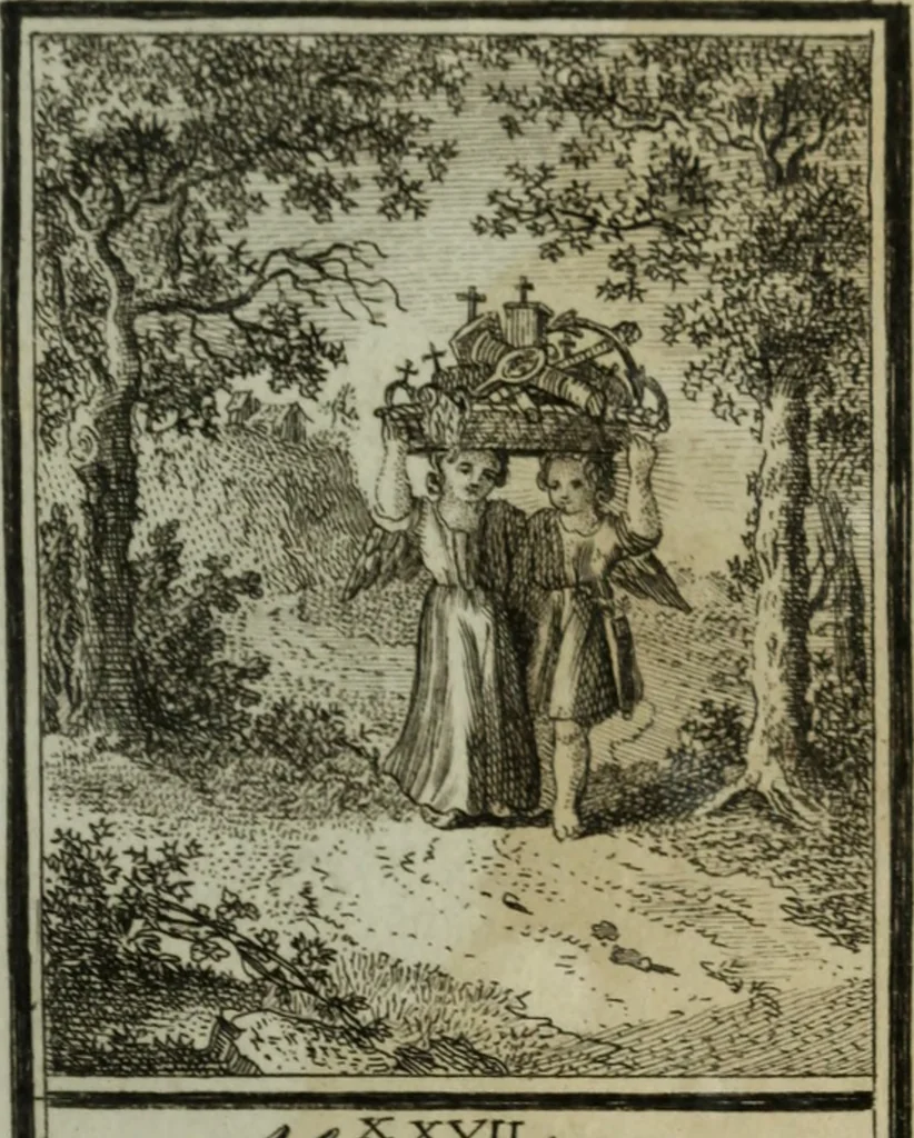 An illustration from L'ame amante de son Dieu, représentée dans les emblemes de Hermannus Hugo, et dans ceux d'Othon Vaenius sur l'amour divin. Avec des figures nouvelles accompagnées de vers qui en font l'application aux dispositions les plus essentielles de la vie intérieure, 1790, leaf 146