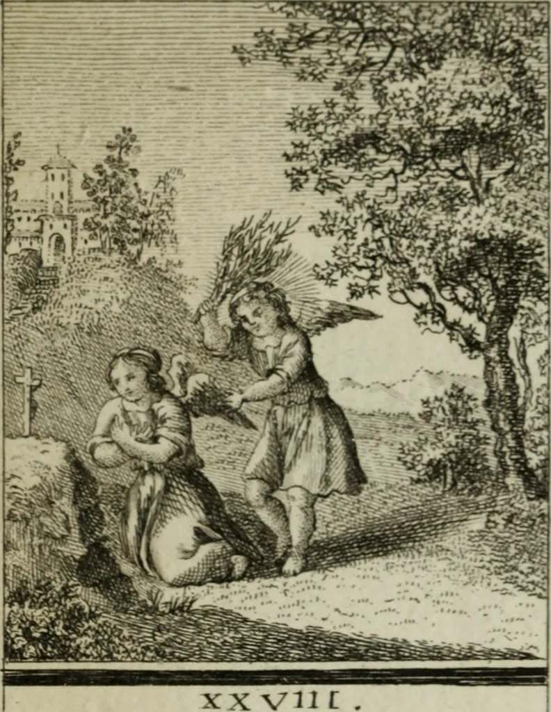 An illustration from L'ame amante de son Dieu, représentée dans les emblemes de Hermannus Hugo, et dans ceux d'Othon Vaenius sur l'amour divin. Avec des figures nouvelles accompagnées de vers qui en font l'application aux dispositions les plus essentielles de la vie intérieure, 1790, leaf 146