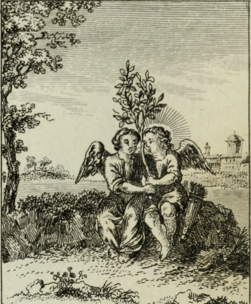 An illustration from L'ame amante de son Dieu, représentée dans les emblemes de Hermannus Hugo, et dans ceux d'Othon Vaenius sur l'amour divin. Avec des figures nouvelles accompagnées de vers qui en font l'application aux dispositions les plus essentielles de la vie intérieure, 1790, leaf 155