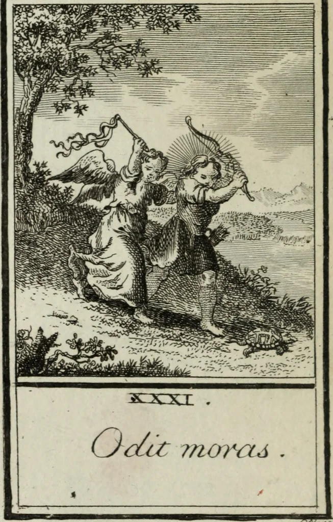 An illustration from L'ame amante de son Dieu, représentée dans les emblemes de Hermannus Hugo, et dans ceux d'Othon Vaenius sur l'amour divin. Avec des figures nouvelles accompagnées de vers qui en font l'application aux dispositions les plus essentielles de la vie intérieure, 1790, leaf 155