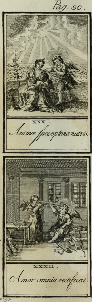 An illustration from L'ame amante de son Dieu, représentée dans les emblemes de Hermannus Hugo, et dans ceux d'Othon Vaenius sur l'amour divin. Avec des figures nouvelles accompagnées de vers qui en font l'application aux dispositions les plus essentielles de la vie intérieure, 1790, leaf 155
