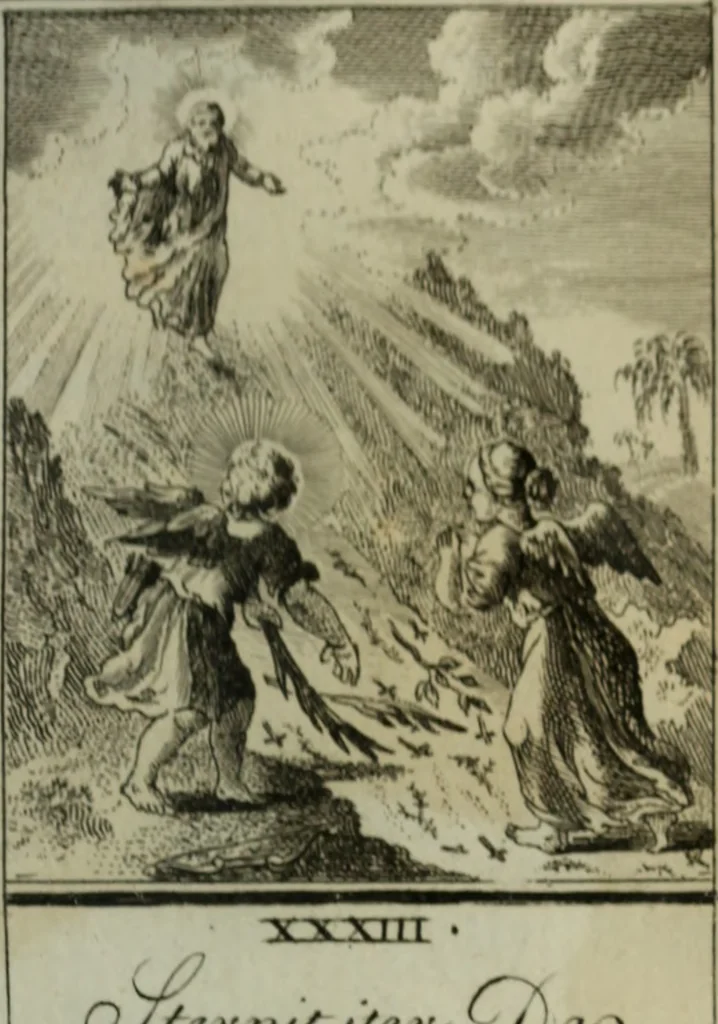 An illustration from L'ame amante de son Dieu, représentée dans les emblemes de Hermannus Hugo, et dans ceux d'Othon Vaenius sur l'amour divin. Avec des figures nouvelles accompagnées de vers qui en font l'application aux dispositions les plus essentielles de la vie intérieure, 1790, leaf 162