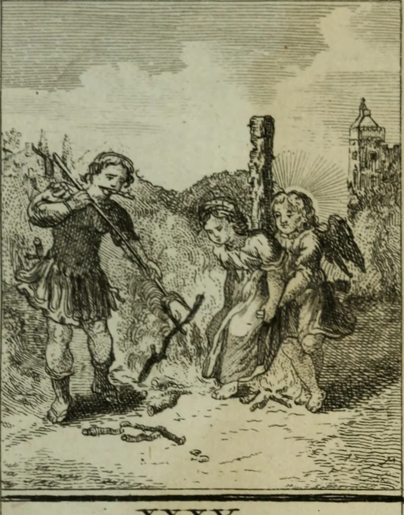 An illustration from L'ame amante de son Dieu, représentée dans les emblemes de Hermannus Hugo, et dans ceux d'Othon Vaenius sur l'amour divin. Avec des figures nouvelles accompagnées de vers qui en font l'application aux dispositions les plus essentielles de la vie intérieure, 1790, leaf 162