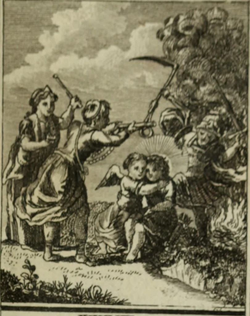 An illustration from L'ame amante de son Dieu, représentée dans les emblemes de Hermannus Hugo, et dans ceux d'Othon Vaenius sur l'amour divin. Avec des figures nouvelles accompagnées de vers qui en font l'application aux dispositions les plus essentielles de la vie intérieure, 1790, leaf 170