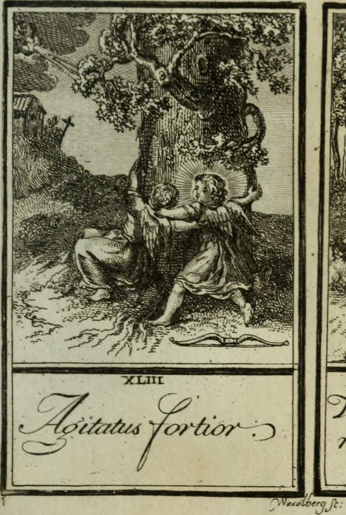 An illustration from L'ame amante de son Dieu, représentée dans les emblemes de Hermannus Hugo, et dans ceux d'Othon Vaenius sur l'amour divin. Avec des figures nouvelles accompagnées de vers qui en font l'application aux dispositions les plus essentielles de la vie intérieure, 1790, leaf 178