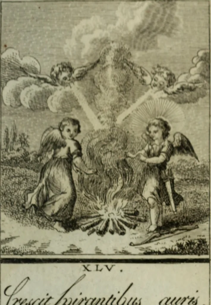An illustration from L'ame amante de son Dieu, représentée dans les emblemes de Hermannus Hugo, et dans ceux d'Othon Vaenius sur l'amour divin. Avec des figures nouvelles accompagnées de vers qui en font l'application aux dispositions les plus essentielles de la vie intérieure, 1790, leaf 186