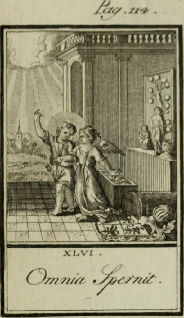 An illustration from L'ame amante de son Dieu, représentée dans les emblemes de Hermannus Hugo, et dans ceux d'Othon Vaenius sur l'amour divin. Avec des figures nouvelles accompagnées de vers qui en font l'application aux dispositions les plus essentielles de la vie intérieure, 1790, leaf 186