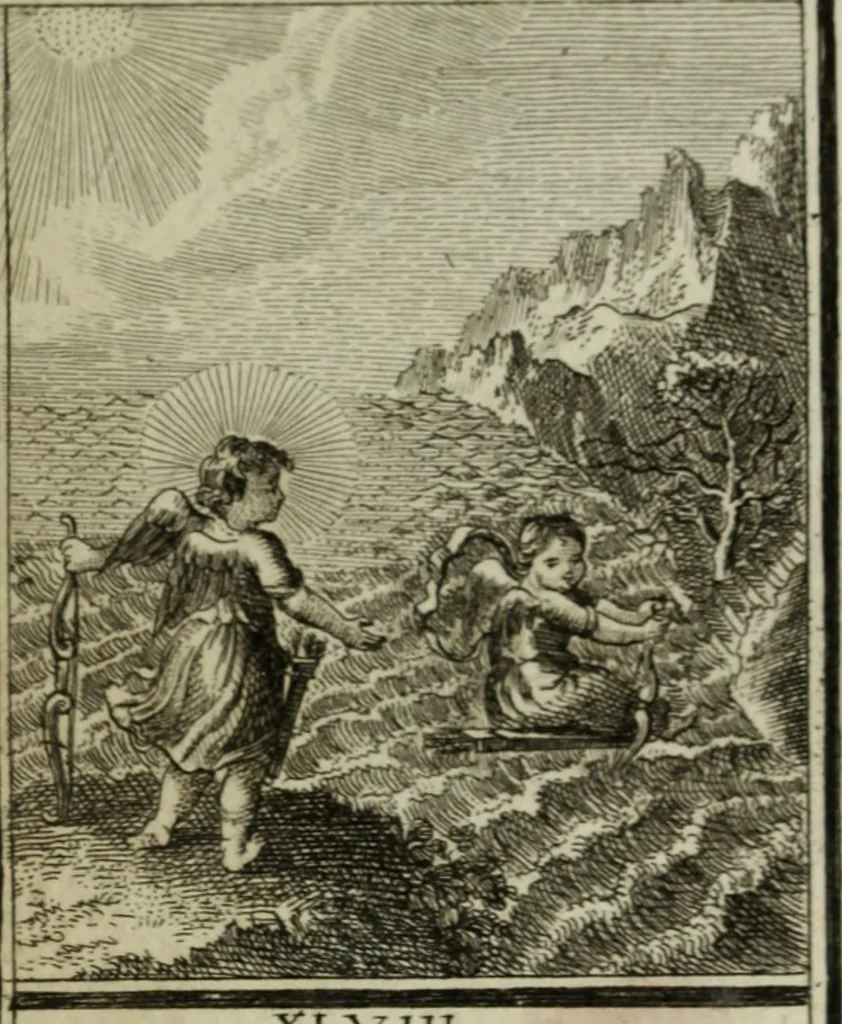 An illustration from L'ame amante de son Dieu, représentée dans les emblemes de Hermannus Hugo, et dans ceux d'Othon Vaenius sur l'amour divin. Avec des figures nouvelles accompagnées de vers qui en font l'application aux dispositions les plus essentielles de la vie intérieure, 1790, leaf 186