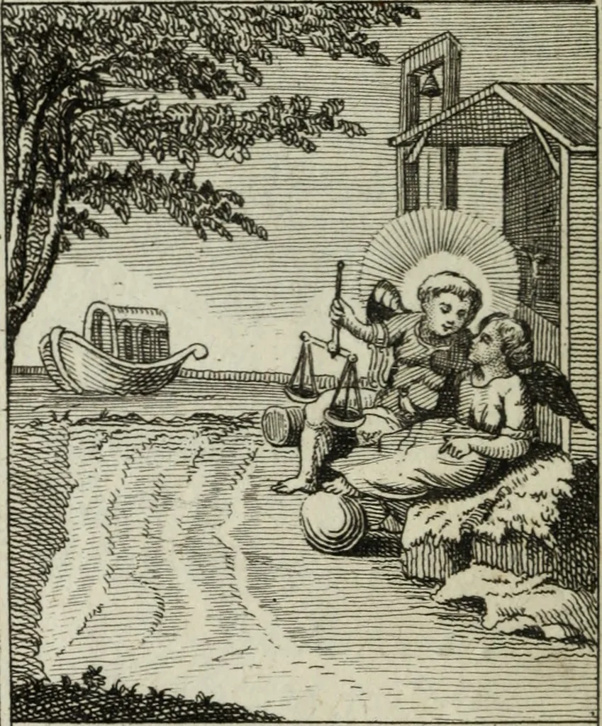 An illustration from L'ame amante de son Dieu, représentée dans les emblemes de Hermannus Hugo, et dans ceux d'Othon Vaenius sur l'amour divin. Avec des figures nouvelles accompagnées de vers qui en font l'application aux dispositions les plus essentielles de la vie intérieure, 1790, leaf 195