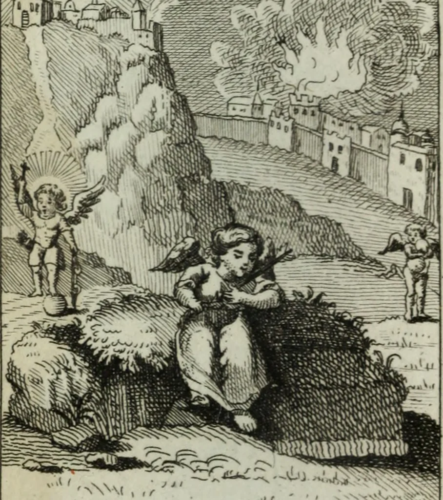 An illustration from L'ame amante de son Dieu, représentée dans les emblemes de Hermannus Hugo, et dans ceux d'Othon Vaenius sur l'amour divin. Avec des figures nouvelles accompagnées de vers qui en font l'application aux dispositions les plus essentielles de la vie intérieure, 1790, leaf 195