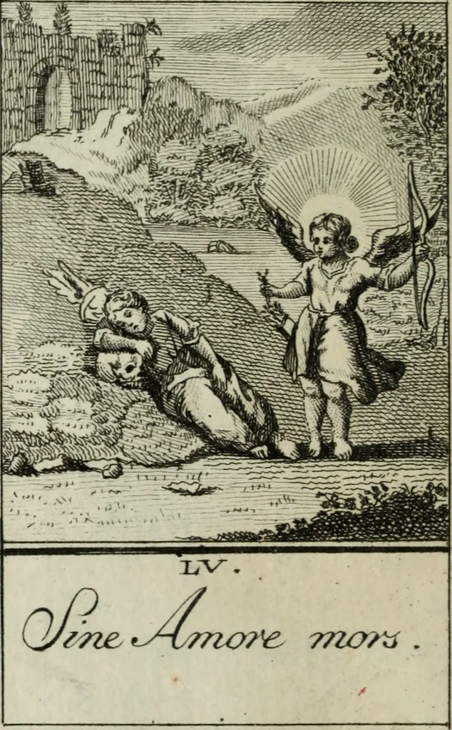 An illustration from L'ame amante de son Dieu, représentée dans les emblemes de Hermannus Hugo, et dans ceux d'Othon Vaenius sur l'amour divin. Avec des figures nouvelles accompagnées de vers qui en font l'application aux dispositions les plus essentielles de la vie intérieure, 1790, leaf 203