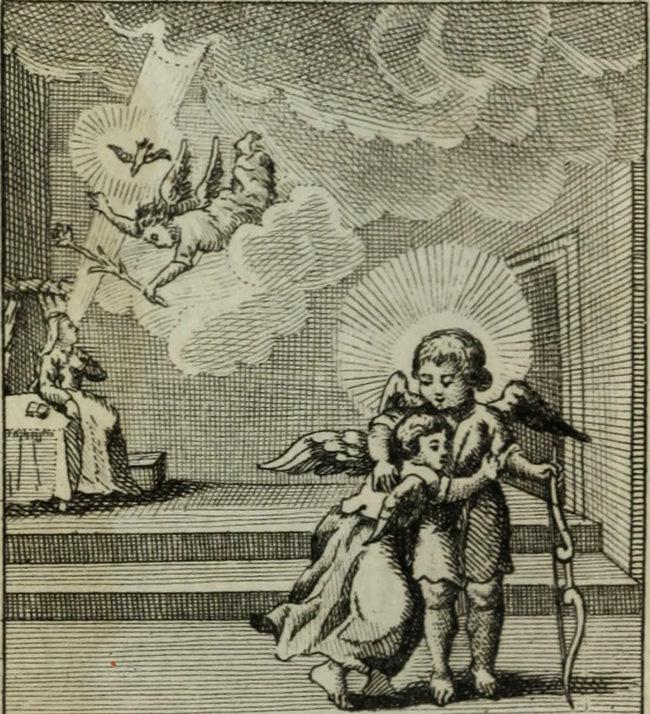 An illustration from L'ame amante de son Dieu, représentée dans les emblemes de Hermannus Hugo, et dans ceux d'Othon Vaenius sur l'amour divin. Avec des figures nouvelles accompagnées de vers qui en font l'application aux dispositions les plus essentielles de la vie intérieure, 1790, leaf 203
