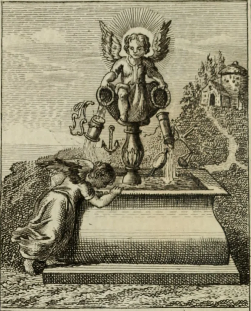 An illustration from L'ame amante de son Dieu, représentée dans les emblemes de Hermannus Hugo, et dans ceux d'Othon Vaenius sur l'amour divin. Avec des figures nouvelles accompagnées de vers qui en font l'application aux dispositions les plus essentielles de la vie intérieure, 1790, leaf 209