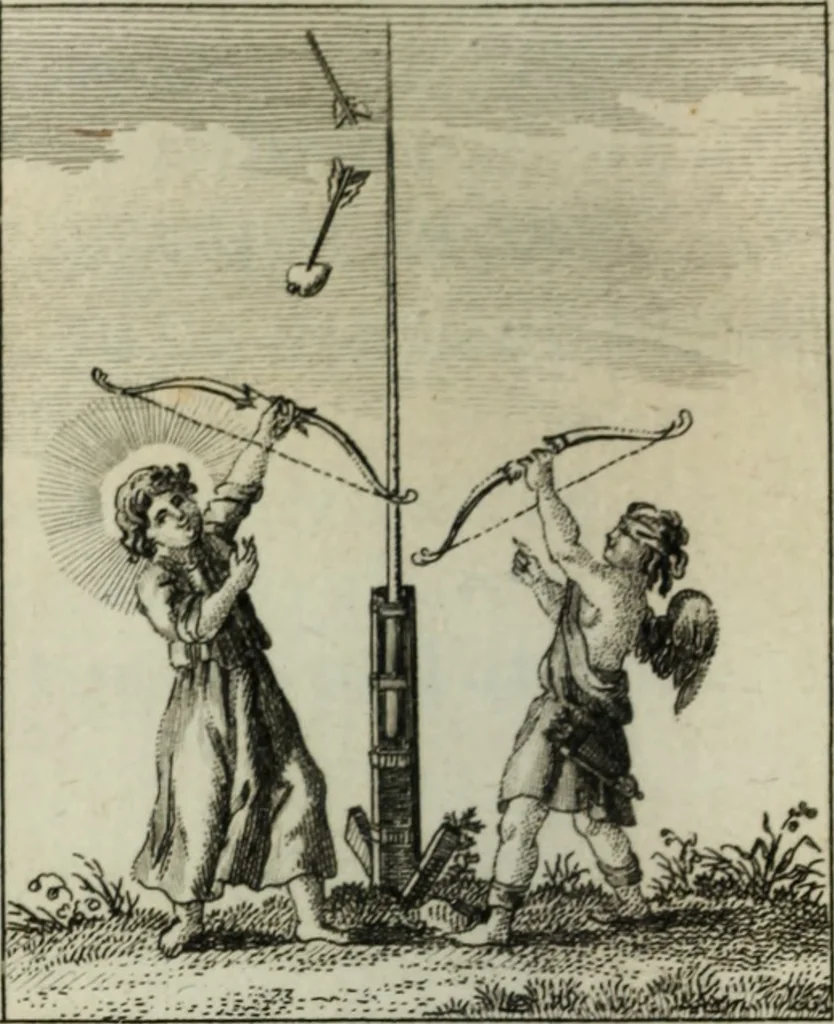 An illustration from L'ame amante de son Dieu, représentée dans les emblemes de Hermannus Hugo, et dans ceux d'Othon Vaenius sur l'amour divin. Avec des figures nouvelles accompagnées de vers qui en font l'application aux dispositions les plus essentielles de la vie intérieure, 1790, leaf 225