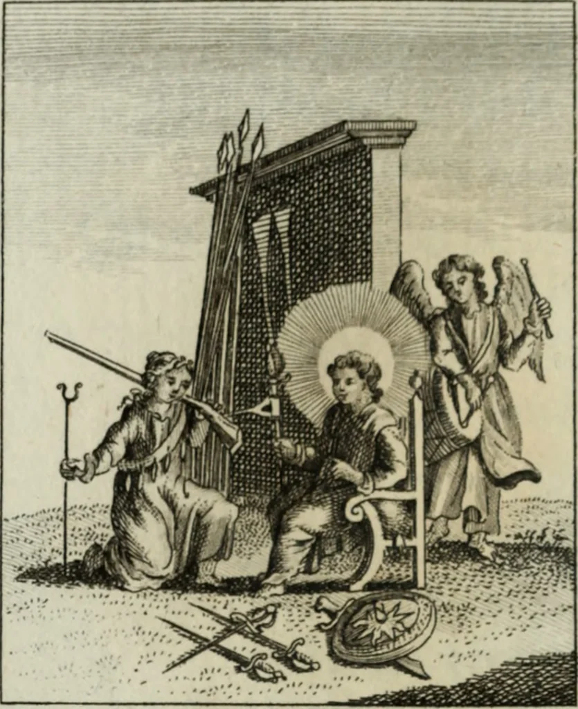 An illustration from L'ame amante de son Dieu, représentée dans les emblemes de Hermannus Hugo, et dans ceux d'Othon Vaenius sur l'amour divin. Avec des figures nouvelles accompagnées de vers qui en font l'application aux dispositions les plus essentielles de la vie intérieure, 1790, leaf 239