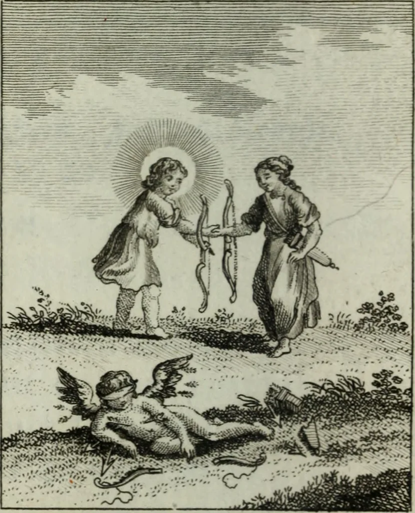 An illustration from L'ame amante de son Dieu, représentée dans les emblemes de Hermannus Hugo, et dans ceux d'Othon Vaenius sur l'amour divin. Avec des figures nouvelles accompagnées de vers qui en font l'application aux dispositions les plus essentielles de la vie intérieure, 1790, leaf 239