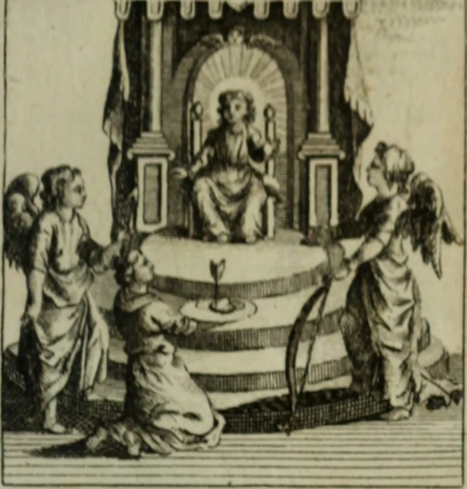 An illustration from L'ame amante de son Dieu, représentée dans les emblemes de Hermannus Hugo, et dans ceux d'Othon Vaenius sur l'amour divin. Avec des figures nouvelles accompagnées de vers qui en font l'application aux dispositions les plus essentielles de la vie intérieure, 1790, leaf 244