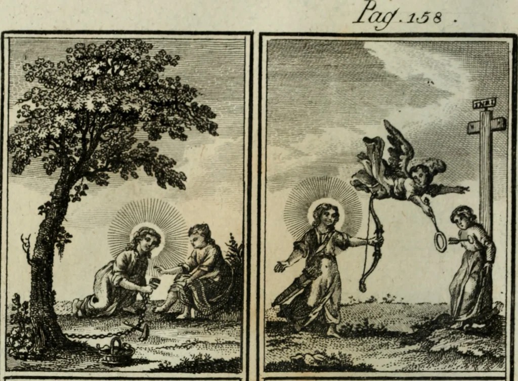 An illustration from L'ame amante de son Dieu, représentée dans les emblemes de Hermannus Hugo, et dans ceux d'Othon Vaenius sur l'amour divin. Avec des figures nouvelles accompagnées de vers qui en font l'application aux dispositions les plus essentielles de la vie intérieure, 1790, leaf 249