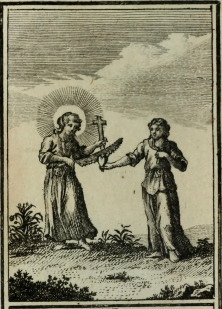 An illustration from L'ame amante de son Dieu, représentée dans les emblemes de Hermannus Hugo, et dans ceux d'Othon Vaenius sur l'amour divin. Avec des figures nouvelles accompagnées de vers qui en font l'application aux dispositions les plus essentielles de la vie intérieure, 1790, leaf 253