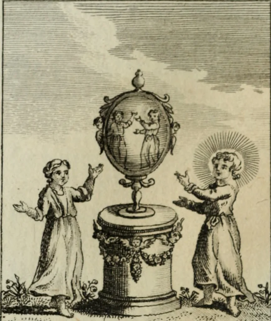 An illustration from L'ame amante de son Dieu, représentée dans les emblemes de Hermannus Hugo, et dans ceux d'Othon Vaenius sur l'amour divin. Avec des figures nouvelles accompagnées de vers qui en font l'application aux dispositions les plus essentielles de la vie intérieure, 1790, leaf 263