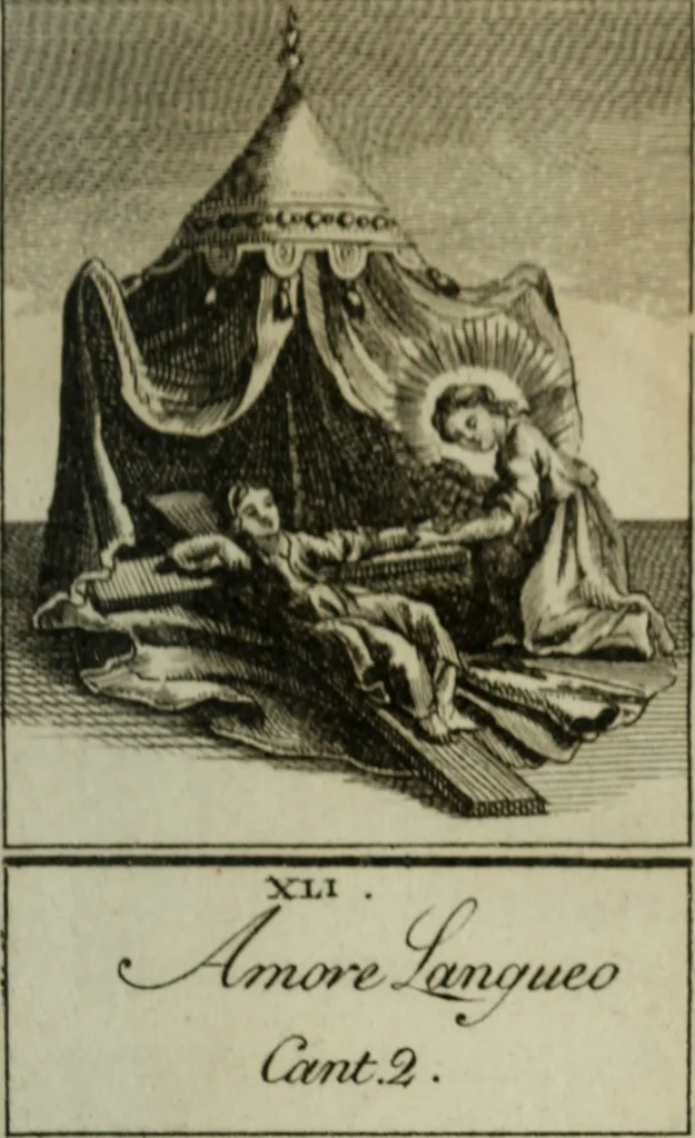 An illustration from L'ame amante de son Dieu, représentée dans les emblemes de Hermannus Hugo, et dans ceux d'Othon Vaenius sur l'amour divin. Avec des figures nouvelles accompagnées de vers qui en font l'application aux dispositions les plus essentielles de la vie intérieure, 1790, leaf 272