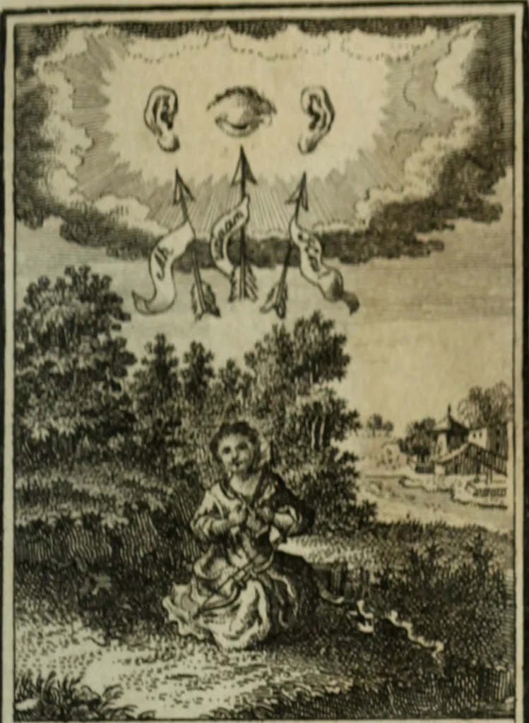 An illustration from L'ame amante de son Dieu, représentée dans les emblemes de Hermannus Hugo, et dans ceux d'Othon Vaenius sur l'amour divin. Avec des figures nouvelles accompagnées de vers qui en font l'application aux dispositions les plus essentielles de la vie intérieure, 1790, leaf 32