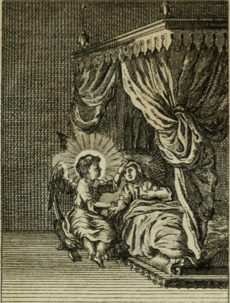 An illustration from L'ame amante de son Dieu, représentée dans les emblemes de Hermannus Hugo, et dans ceux d'Othon Vaenius sur l'amour divin. Avec des figures nouvelles accompagnées de vers qui en font l'application aux dispositions les plus essentielles de la vie intérieure, 1790, leaf 32