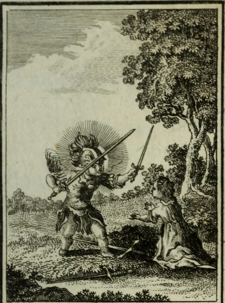 An illustration from L'ame amante de son Dieu, représentée dans les emblemes de Hermannus Hugo, et dans ceux d'Othon Vaenius sur l'amour divin. Avec des figures nouvelles accompagnées de vers qui en font l'application aux dispositions les plus essentielles de la vie intérieure, 1790, leaf 36