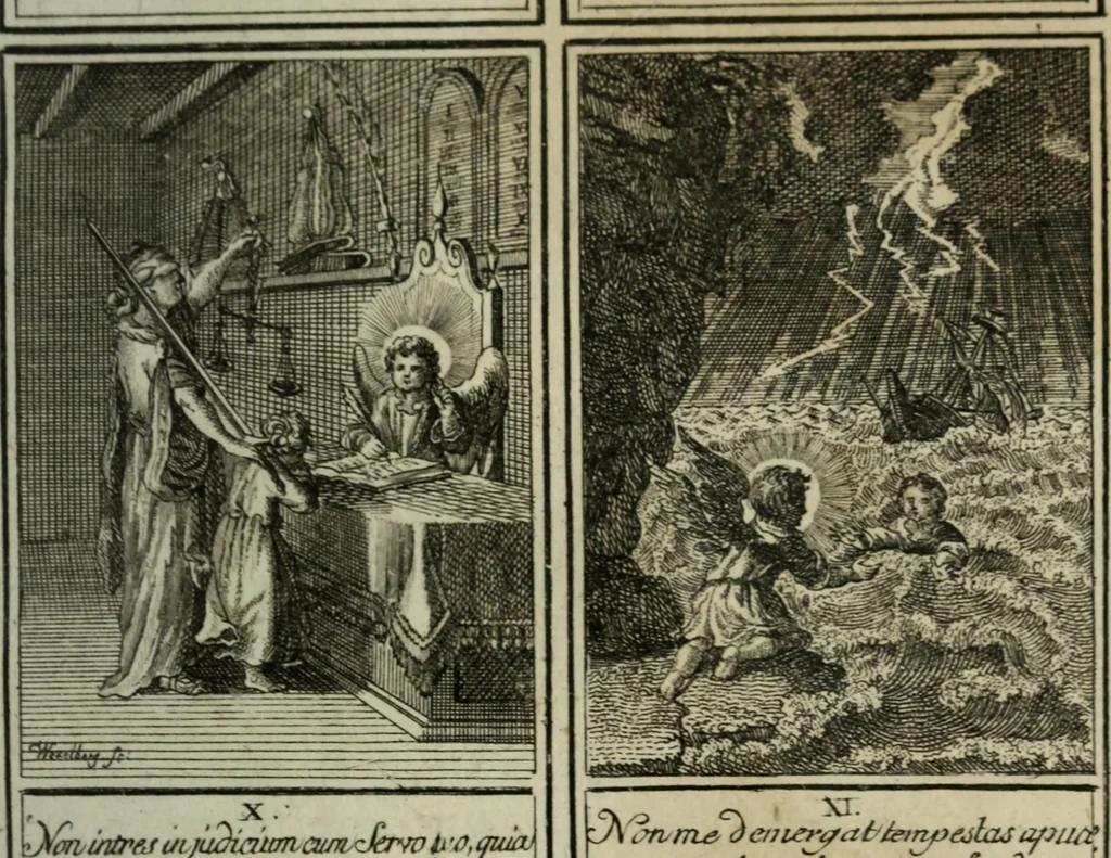 An illustration from L'ame amante de son Dieu, représentée dans les emblemes de Hermannus Hugo, et dans ceux d'Othon Vaenius sur l'amour divin. Avec des figures nouvelles accompagnées de vers qui en font l'application aux dispositions les plus essentielles de la vie intérieure, 1790, leaf 42