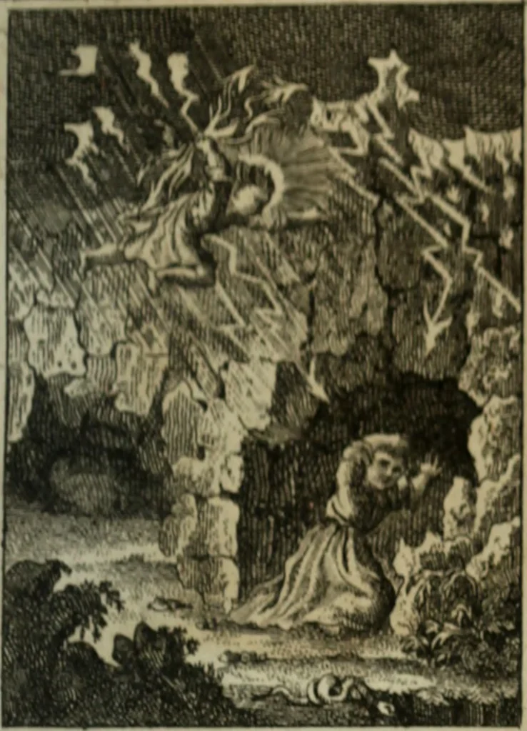 An illustration from L'ame amante de son Dieu, représentée dans les emblemes de Hermannus Hugo, et dans ceux d'Othon Vaenius sur l'amour divin. Avec des figures nouvelles accompagnées de vers qui en font l'application aux dispositions les plus essentielles de la vie intérieure, 1790, leaf 48