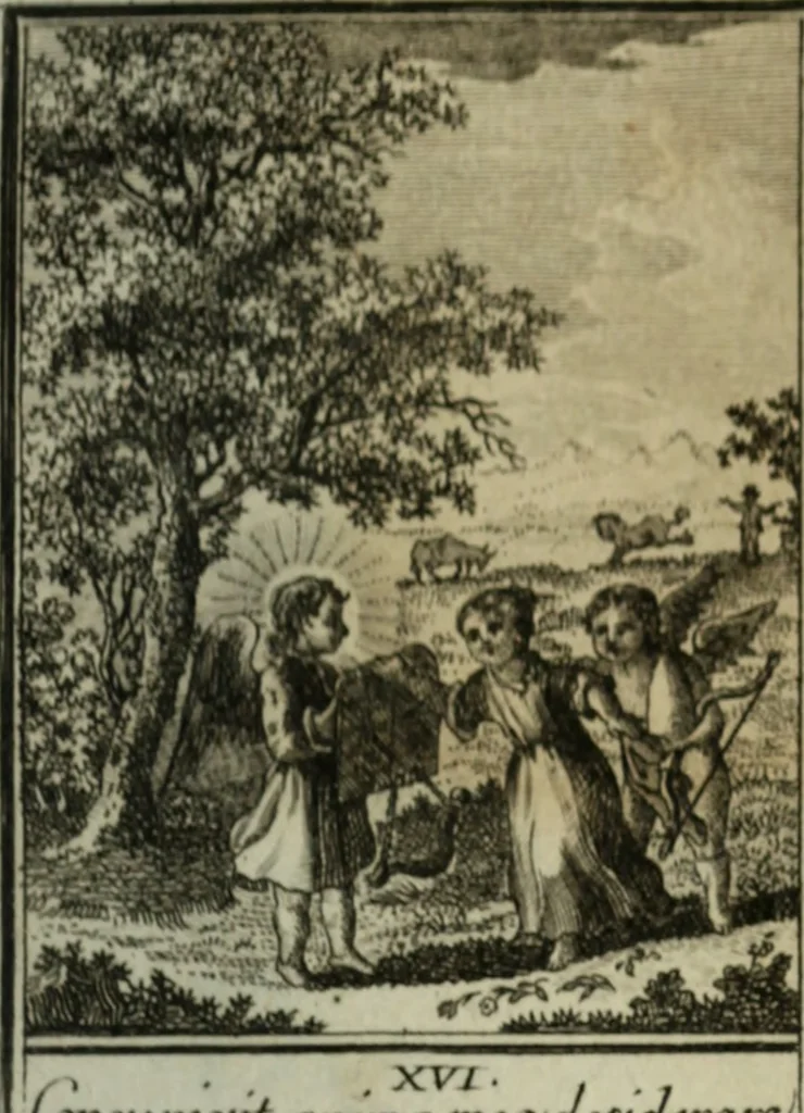 An illustration from L'ame amante de son Dieu, représentée dans les emblemes de Hermannus Hugo, et dans ceux d'Othon Vaenius sur l'amour divin. Avec des figures nouvelles accompagnées de vers qui en font l'application aux dispositions les plus essentielles de la vie intérieure, 1790, leaf 54