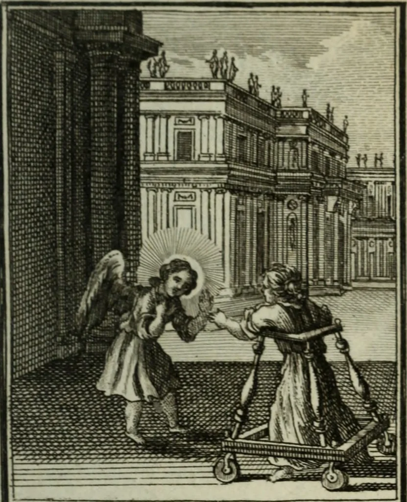 An illustration from L'ame amante de son Dieu, représentée dans les emblemes de Hermannus Hugo, et dans ceux d'Othon Vaenius sur l'amour divin. Avec des figures nouvelles accompagnées de vers qui en font l'application aux dispositions les plus essentielles de la vie intérieure, 1790, leaf 54