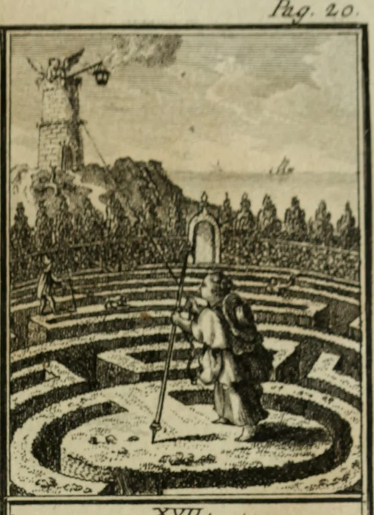 An illustration from L'ame amante de son Dieu, représentée dans les emblemes de Hermannus Hugo, et dans ceux d'Othon Vaenius sur l'amour divin. Avec des figures nouvelles accompagnées de vers qui en font l'application aux dispositions les plus essentielles de la vie intérieure, 1790, leaf 54