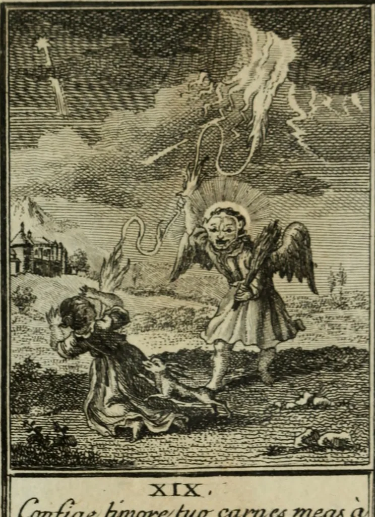 An illustration from L'ame amante de son Dieu, représentée dans les emblemes de Hermannus Hugo, et dans ceux d'Othon Vaenius sur l'amour divin. Avec des figures nouvelles accompagnées de vers qui en font l'application aux dispositions les plus essentielles de la vie intérieure, 1790, leaf 54