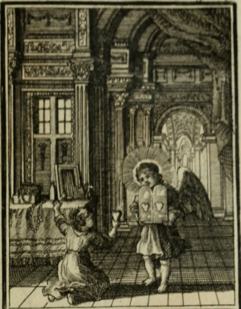 An illustration from L'ame amante de son Dieu, représentée dans les emblemes de Hermannus Hugo, et dans ceux d'Othon Vaenius sur l'amour divin. Avec des figures nouvelles accompagnées de vers qui en font l'application aux dispositions les plus essentielles de la vie intérieure, 1790, leaf 60