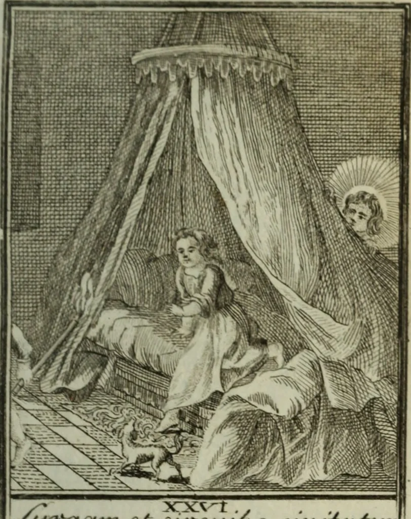 An illustration from L'ame amante de son Dieu, représentée dans les emblemes de Hermannus Hugo, et dans ceux d'Othon Vaenius sur l'amour divin. Avec des figures nouvelles accompagnées de vers qui en font l'application aux dispositions les plus essentielles de la vie intérieure, 1790, leaf 66