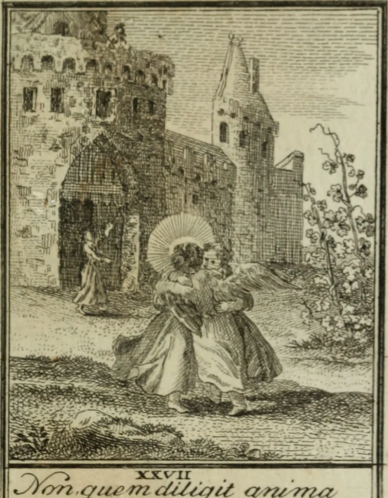 An illustration from L'ame amante de son Dieu, représentée dans les emblemes de Hermannus Hugo, et dans ceux d'Othon Vaenius sur l'amour divin. Avec des figures nouvelles accompagnées de vers qui en font l'application aux dispositions les plus essentielles de la vie intérieure, 1790, leaf 66
