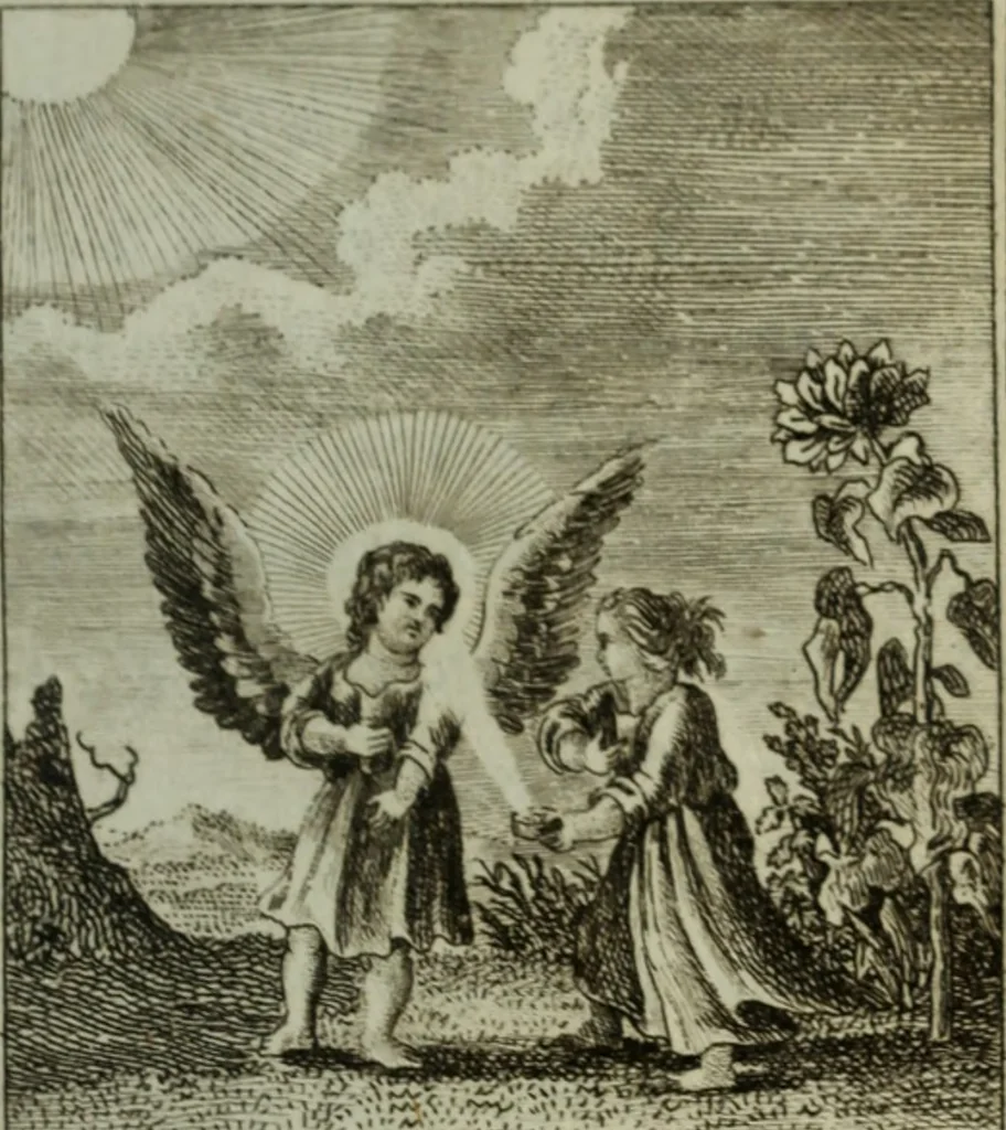 An illustration from L'ame amante de son Dieu, représentée dans les emblemes de Hermannus Hugo, et dans ceux d'Othon Vaenius sur l'amour divin. Avec des figures nouvelles accompagnées de vers qui en font l'application aux dispositions les plus essentielles de la vie intérieure, 1790, leaf 76