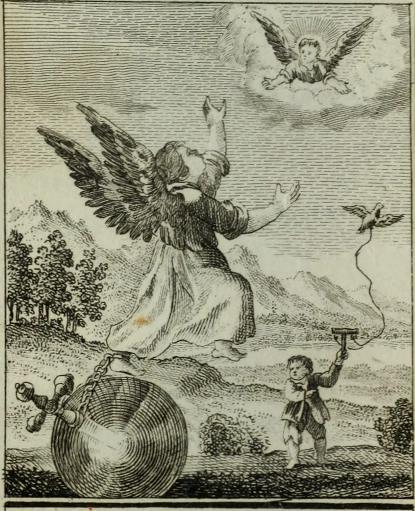 An illustration from L'ame amante de son Dieu, représentée dans les emblemes de Hermannus Hugo, et dans ceux d'Othon Vaenius sur l'amour divin. Avec des figures nouvelles accompagnées de vers qui en font l'application aux dispositions les plus essentielles de la vie intérieure, 1790, leaf 83