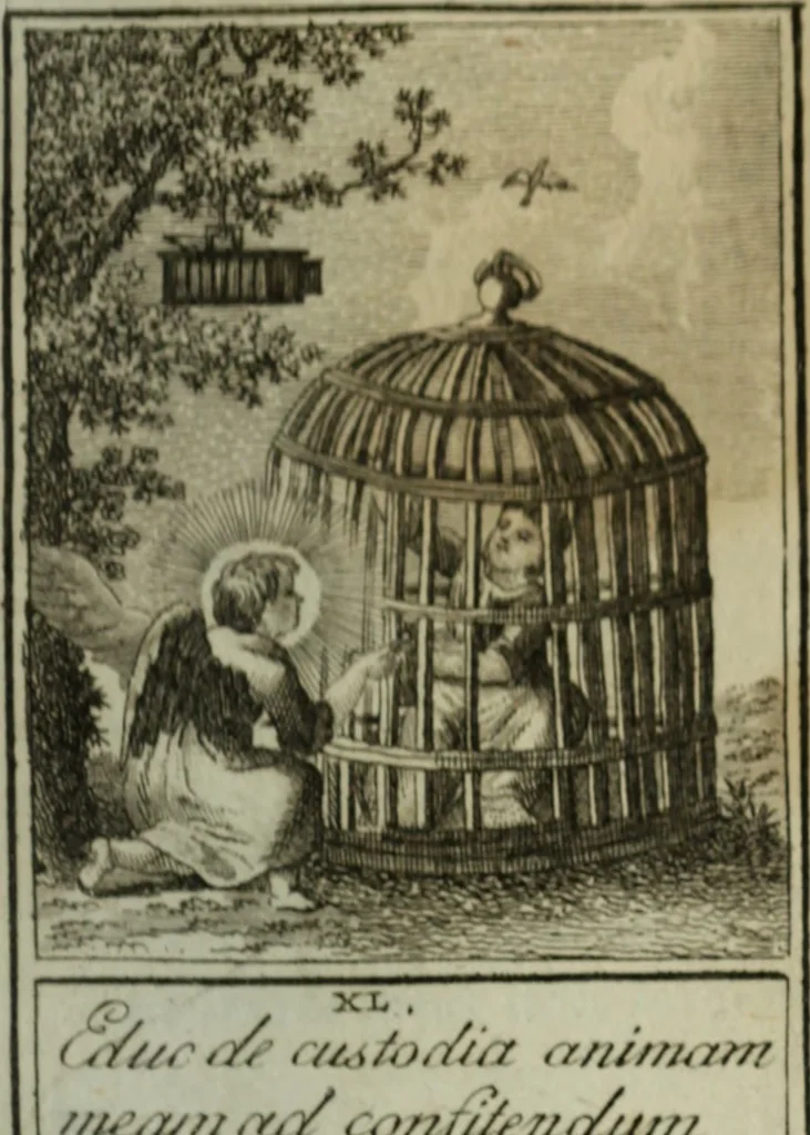 An illustration from L'ame amante de son Dieu, représentée dans les emblemes de Hermannus Hugo, et dans ceux d'Othon Vaenius sur l'amour divin. Avec des figures nouvelles accompagnées de vers qui en font l'application aux dispositions les plus essentielles de la vie intérieure, 1790, leaf 86
