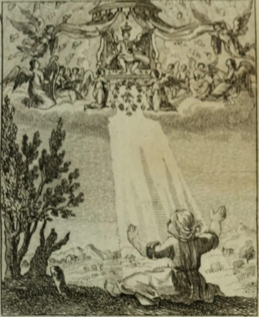 An illustration from L'ame amante de son Dieu, représentée dans les emblemes de Hermannus Hugo, et dans ceux d'Othon Vaenius sur l'amour divin. Avec des figures nouvelles accompagnées de vers qui en font l'application aux dispositions les plus essentielles de la vie intérieure, 1790, leaf 92