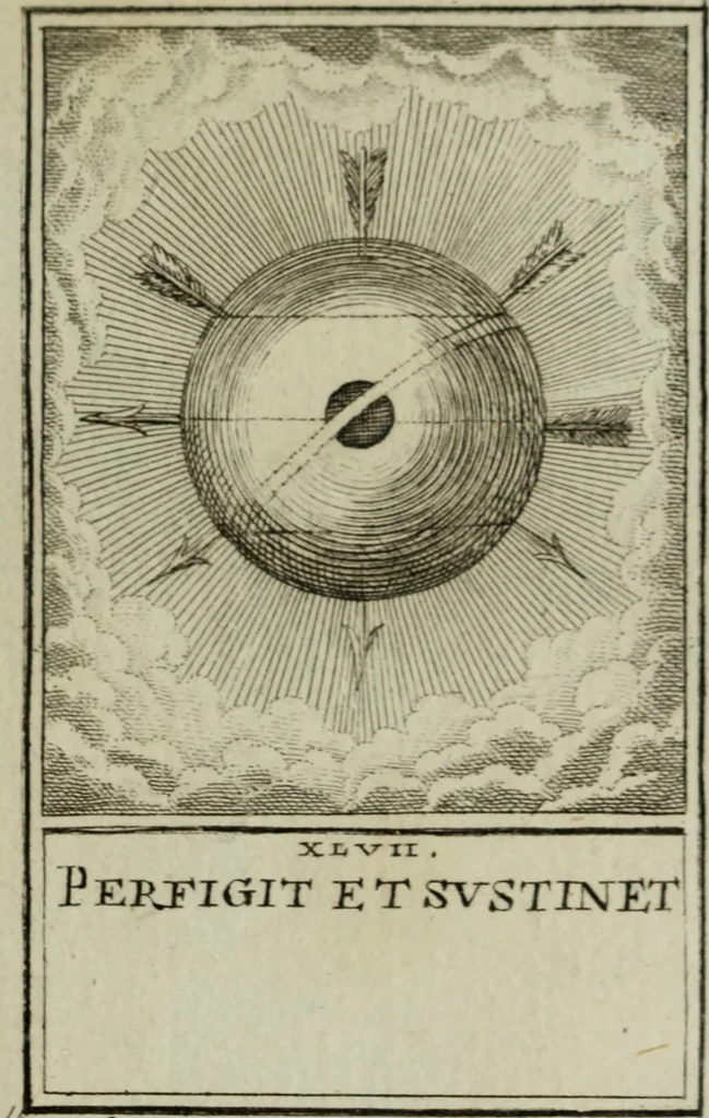 An illustration from L'ame amante de son Dieu, représentée dans les emblemes de Hermannus Hugo, et dans ceux d'Othon Vaenius sur l'amour divin. Avec des figures nouvelles accompagnées de vers qui en font l'application aux dispositions les plus essentielles de la vie intérieure, 1790, leaf 92