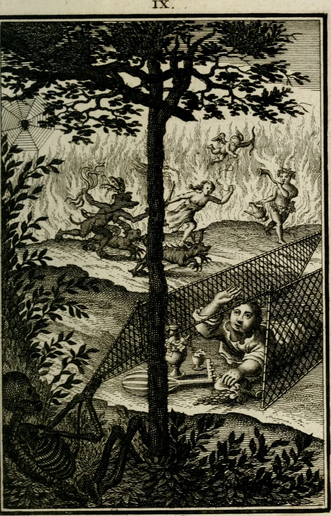 An illustration from L'ame amante de son Dieu, representée dans les emblémes de Hermannus Hugo sur ses pieux desirs: & dans ceux d'Othon Vaenius sur l'amour divin, 1717, leaf 240