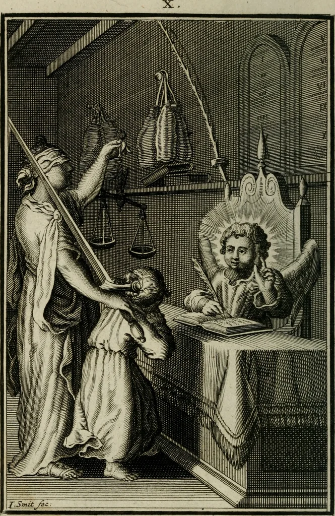 An illustration from L'ame amante de son Dieu, representée dans les emblémes de Hermannus Hugo sur ses pieux desirs: & dans ceux d'Othon Vaenius sur l'amour divin, 1717, leaf 243