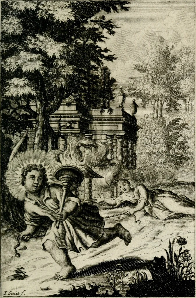 An illustration from L'ame amante de son Dieu, representée dans les emblémes de Hermannus Hugo sur ses pieux desirs: & dans ceux d'Othon Vaenius sur l'amour divin, 1717, leaf 268