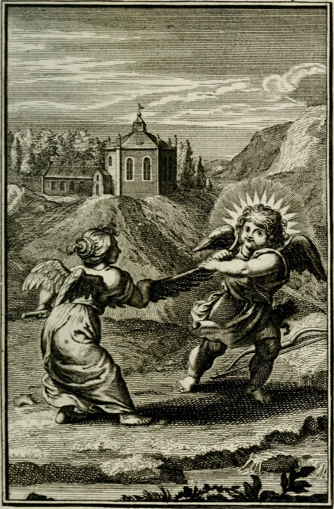 An illustration from L'ame amante de son Dieu, representée dans les emblémes de Hermannus Hugo sur ses pieux desirs: & dans ceux d'Othon Vaenius sur l'amour divin, 1717, leaf 336
