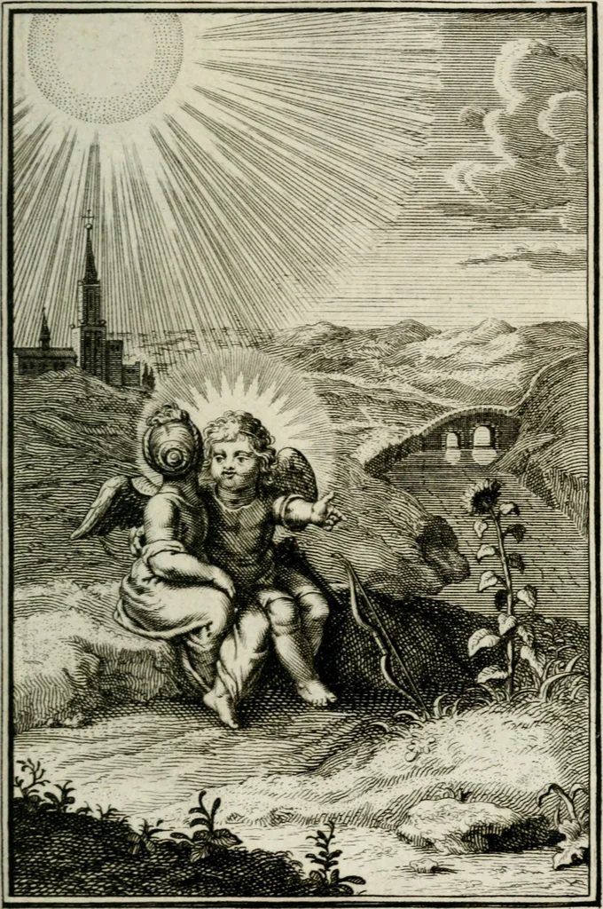 An illustration from L'ame amante de son Dieu, representée dans les emblémes de Hermannus Hugo sur ses pieux desirs: & dans ceux d'Othon Vaenius sur l'amour divin, 1717, leaf 344