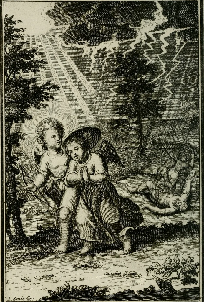 An illustration from L'ame amante de son Dieu, representée dans les emblémes de Hermannus Hugo sur ses pieux desirs: & dans ceux d'Othon Vaenius sur l'amour divin, 1717, leaf 355